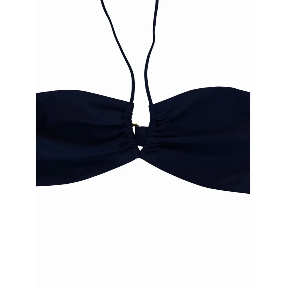 Tory Burch Bandeau Halter Bikini Top & High-Waisted Cinched Bikini Bottoms Small